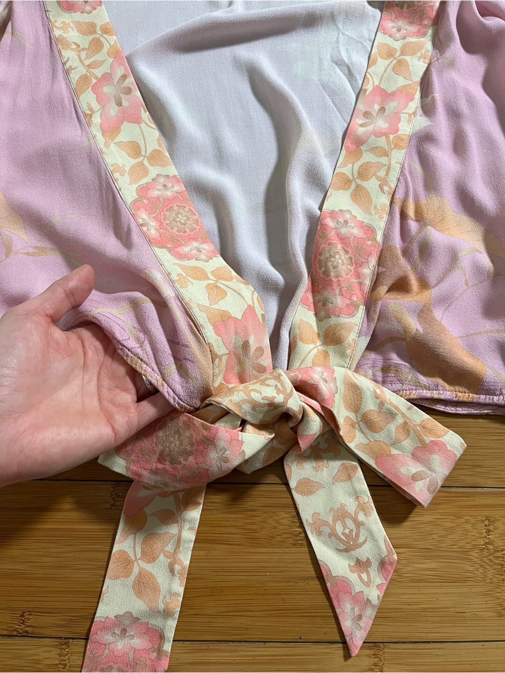 Spell & the Gypsey Collective Cherry Blossom Pink Tie-Front Floral Wrap Crop Top - Picture 6 of 13